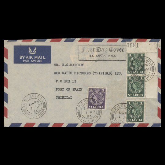 Saint Lucia 1954 Definitives first day cover, CASTRIES