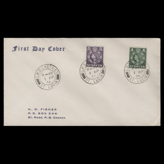 Saint Lucia 1954 Definitives first day cover, CASTRIES