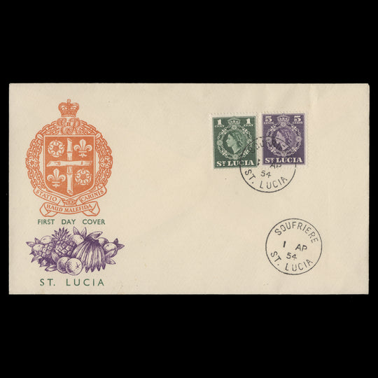 Saint Lucia 1954 Definitives first day cover, SOUFRIERE