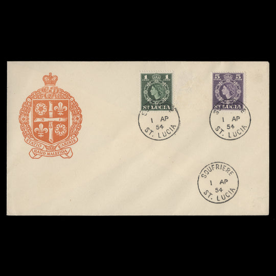 Saint Lucia 1954 Definitives first day cover, SOUFRIERE