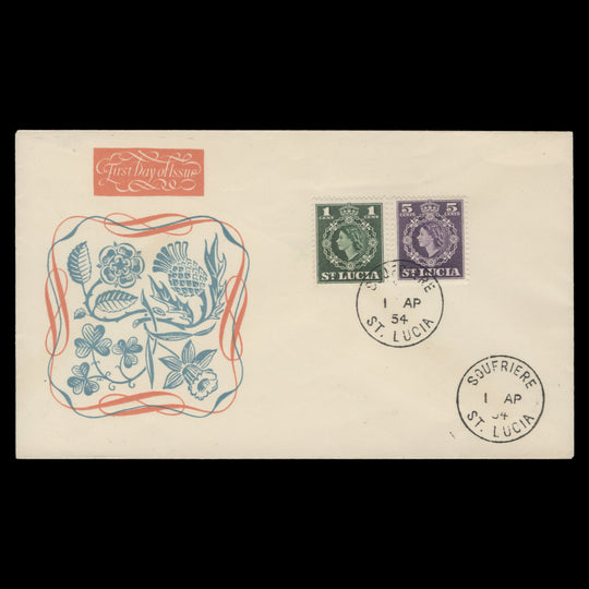 Saint Lucia 1954 Definitives first day cover, SOUFRIERE