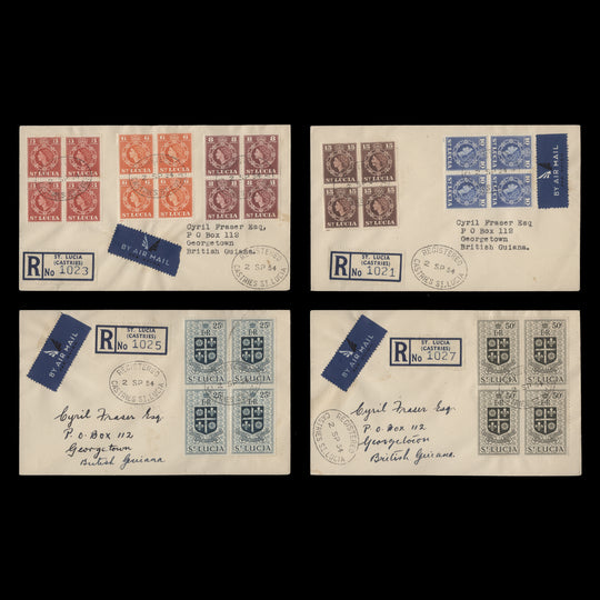 Saint Lucia 1954 Definitives first day covers, CASTRIES
