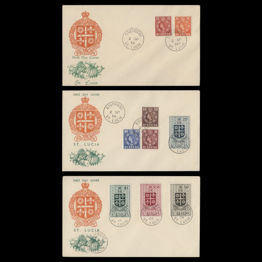 Saint Lucia 1954 Definitives first day covers, SOUFRIERE