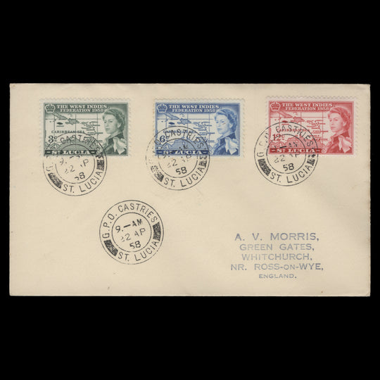 Saint Lucia 1958 West Indies Federation first day cover, CASTRIES