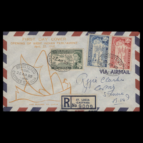 Saint Lucia 1958 West Indies Federation first day cover, CASTRIES