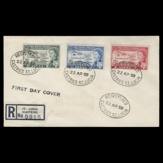 Saint Lucia 1958 West Indies Federation first day cover, CASTRIES