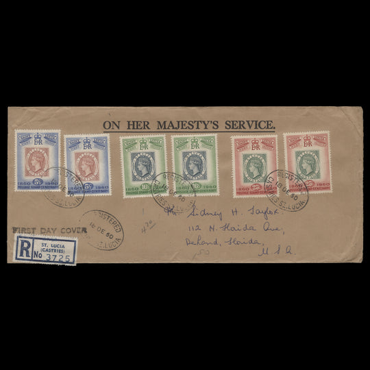 Saint Lucia 1960 Stamp Centenary first day cover, CASTRIES