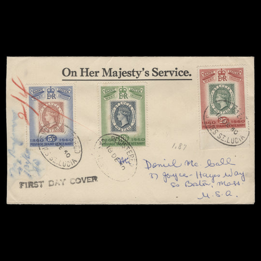 Saint Lucia 1960 Stamp Centenary first day cover, CASTRIES
