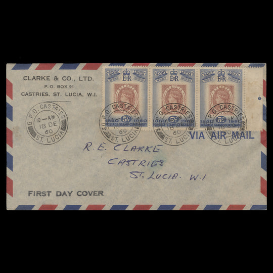 Saint Lucia 1960 Stamp Centenary first day cover, CASTRIES