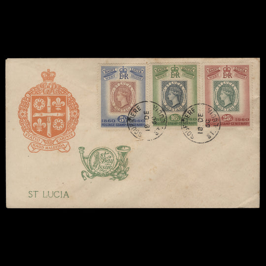 Saint Lucia 1960 Stamp Centenary first day cover, SOUFRIERE