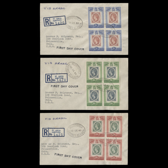 Saint Lucia 1960 Stamp Centenary first day covers, CASTRIES