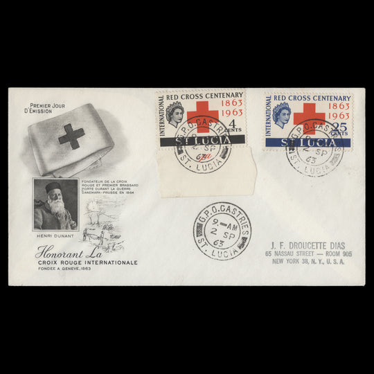 Saint Lucia 1963 Red Cross Centenary first day cover, CASTRIES