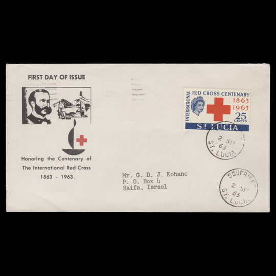 Saint Lucia 1963 Red Cross Centenary first day cover, SOUFRIERE