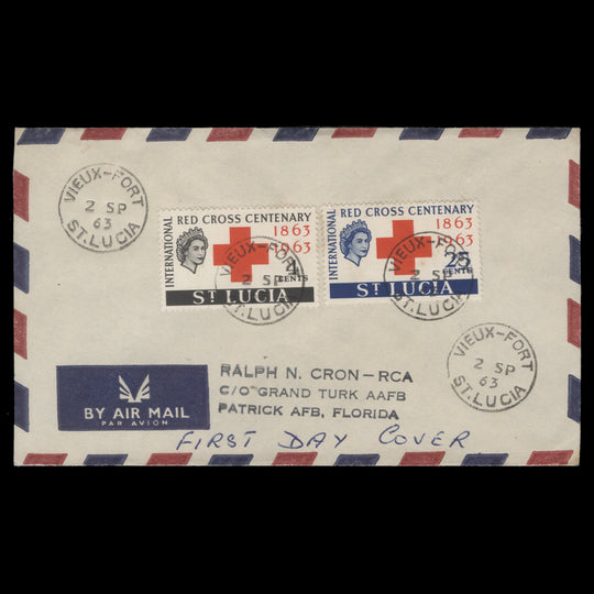 Saint Lucia 1963 Red Cross Centenary first day cover, VIEUX-FORT