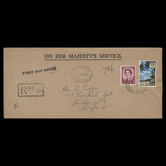 Saint Lucia 1964 Definitives first day cover, CASTRIES