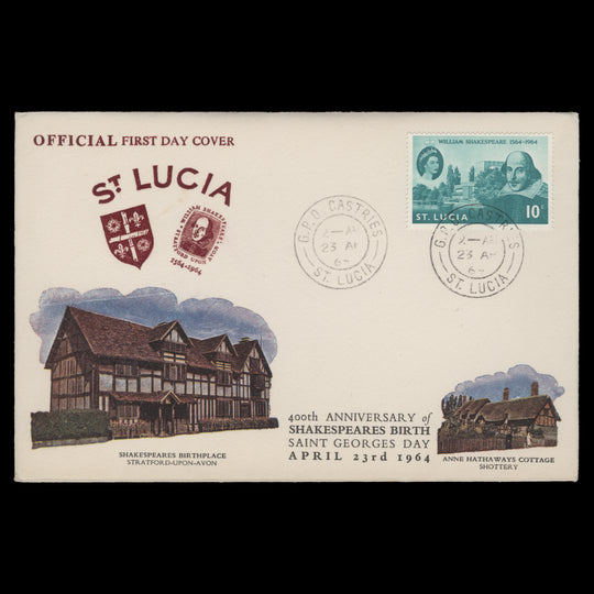 Saint Lucia 1964 Shakespeare Birth Anniversary first day cover, CASTRIES