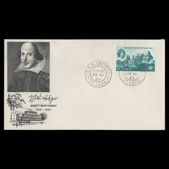 Saint Lucia 1964 Shakespeare Birth Anniversary first day cover, CASTRIES