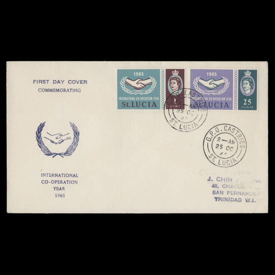Saint Lucia 1965 International Cooperation Year first day cover, CASTRIES