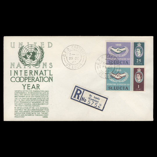 Saint Lucia 1965 International Cooperation Year first day cover, CASTRIES