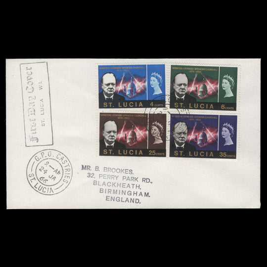 Saint Lucia 1966 Churchill Commemoration first day cover, CASTRIES