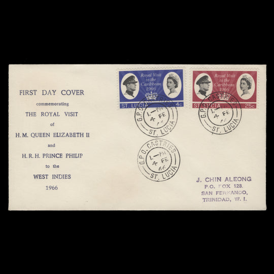 Saint Lucia 1966 Royal Visit to the Caribbean first day cover, CASTRIES