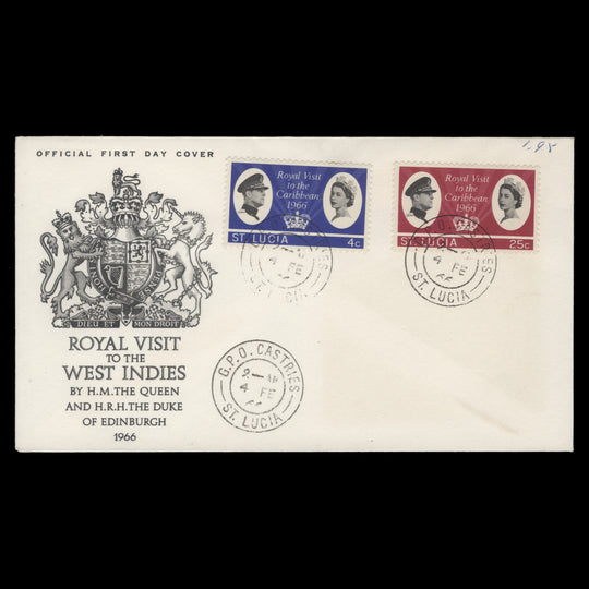 Saint Lucia 1966 Royal Visit to the Caribbean first day cover, CASTRIES