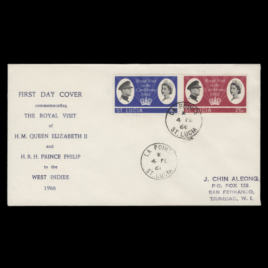 Saint Lucia 1966 Royal Visit to the Caribbean first day cover, LA POINTE