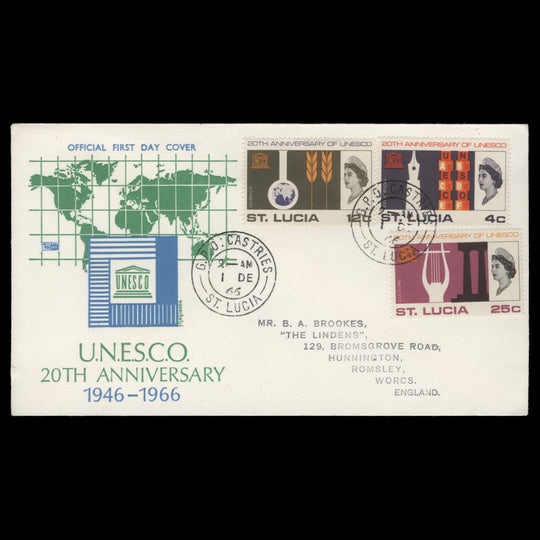 Saint Lucia 1966 UNESCO Anniversary first day cover, CASTRIES