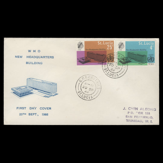 Saint Lucia 1966 WHO Headquarters first day cover, CASTRIES