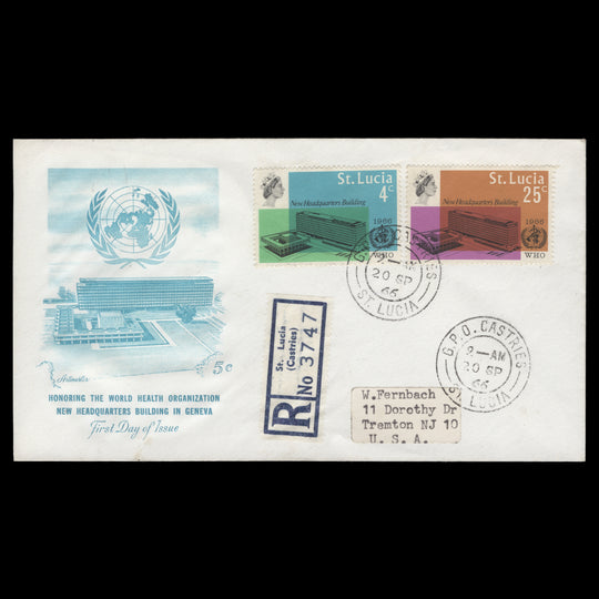 Saint Lucia 1966 WHO Headquarters first day cover, CASTRIES