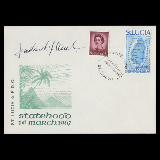 Saint Lucia 1967 Statehood first day cover signed by Frederick Clarke
