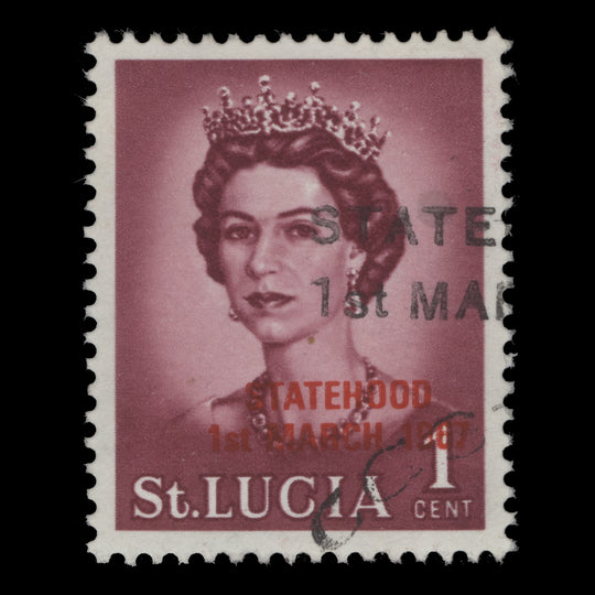 Saint Lucia 1967 (Variety) 1c Queen Elizabeth II with double 'STATEHOOD' overprint