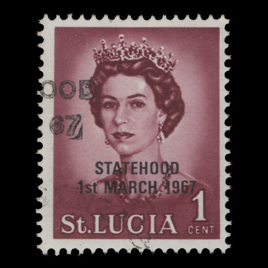 Saint Lucia 1967 (Variety) 1c Queen Elizabeth II with double 'STATEHOOD' overprint