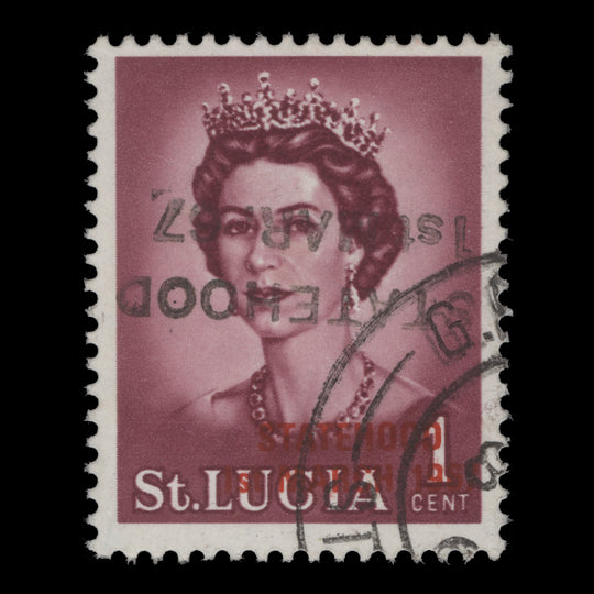 Saint Lucia 1967 (Variety) 1c Queen Elizabeth II with double 'STATEHOOD' overprint, one inverted