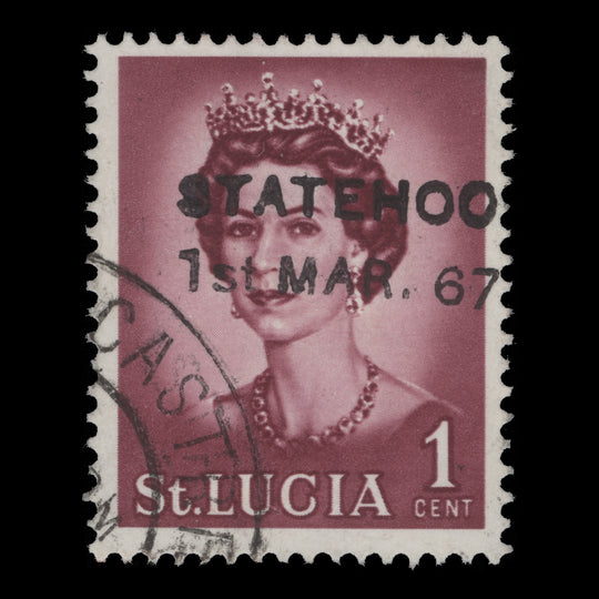 Saint Lucia 1967 (Variety) 1c Queen Elizabeth II with unadopted 'STATEHOOD' overprint