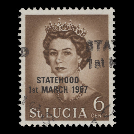 Saint Lucia 1967 (Variety) 2c Queen Elizabeth II with double 'STATEHOOD' overprint