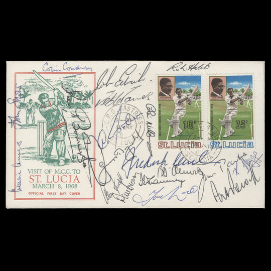 Saint Lucia 1968 MCC Tour of West Indies first day cover signed by cricketers