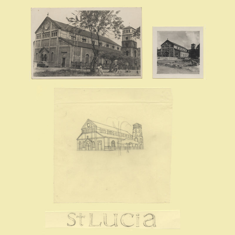 Saint Lucia 1970 Roman Catholic Church pencil essay by Sylvia and Michael Goaman