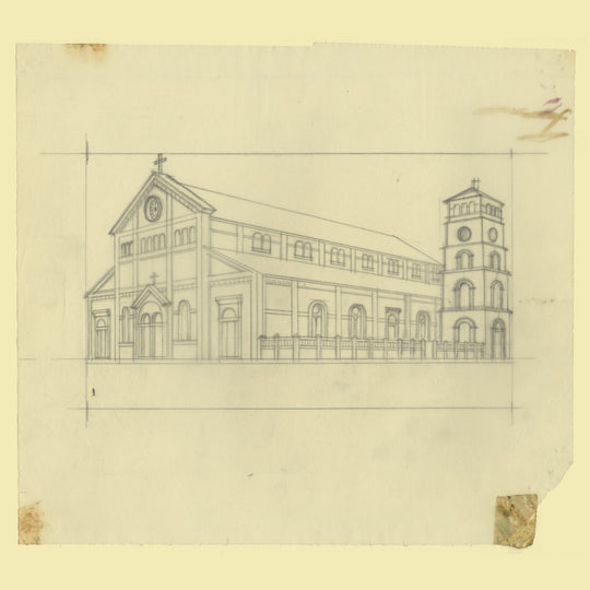 Saint Lucia 1970 Roman Catholic Church pencil essay by Sylvia and Michael Goaman