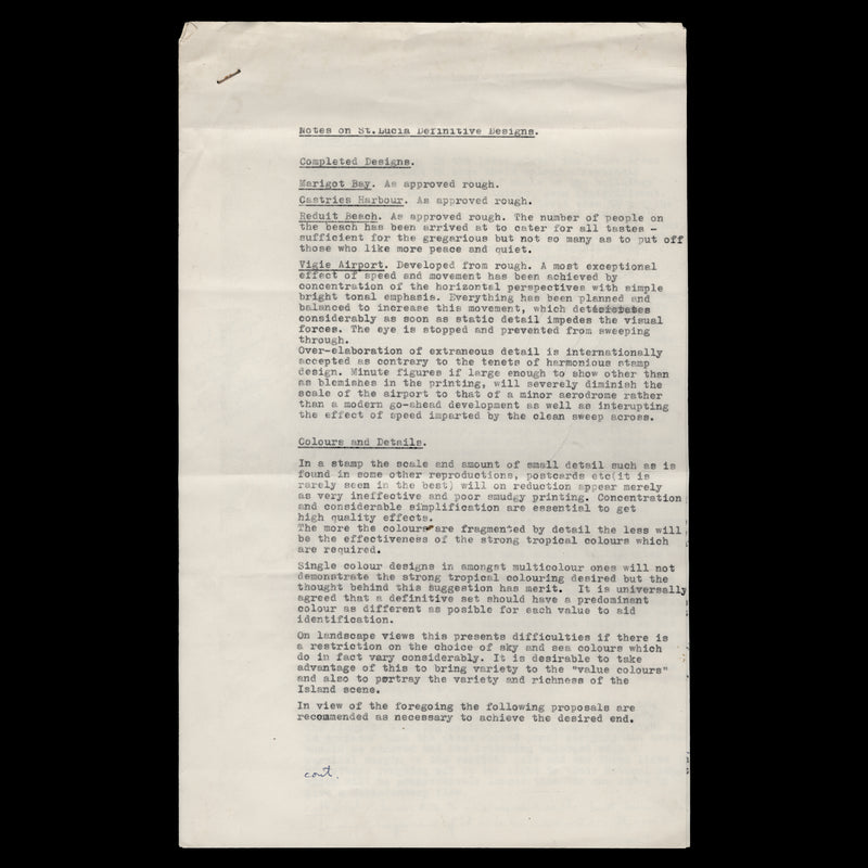 Saint Lucia 1970 Scenic Definitives preliminary sketches and designers' notes