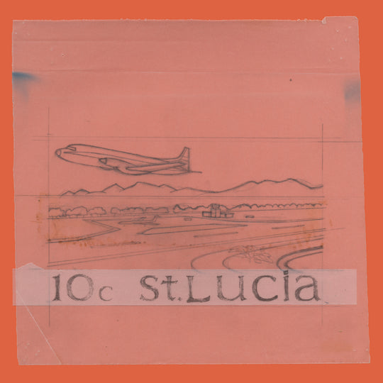 Saint Lucia 1970 Vigie Airport pencil essay by Sylvia and Michael Goaman