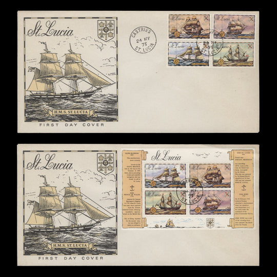 Saint Lucia 1973 Historic Ships first day covers, CASTRIES