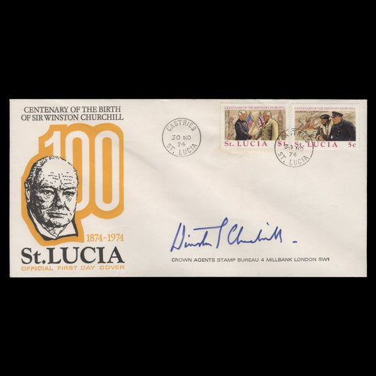 Saint Lucia 1974 Winston Churchill Birth Centenary signed first day cover