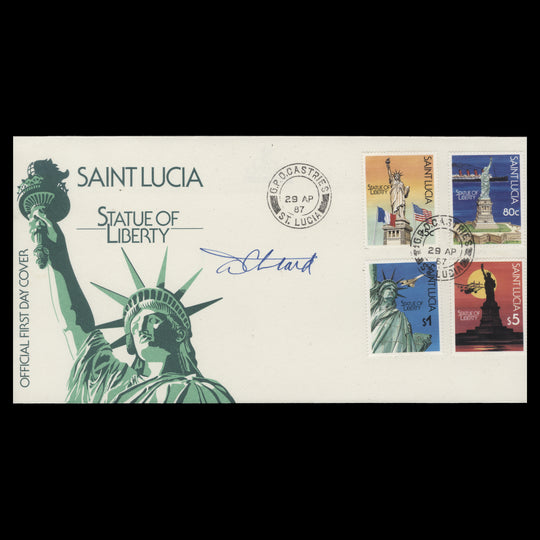 Saint Lucia 1987 Statue of Liberty Centenary first day cover signed by designer