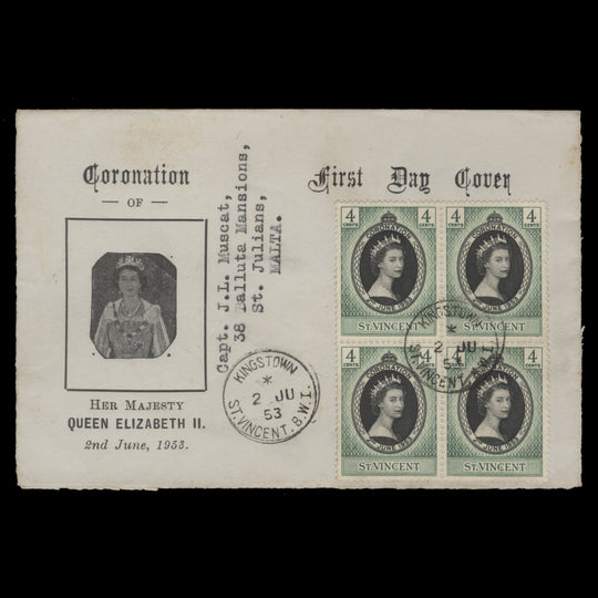 Saint Vincent 1953 Coronation first day cover, KINGSTOWN