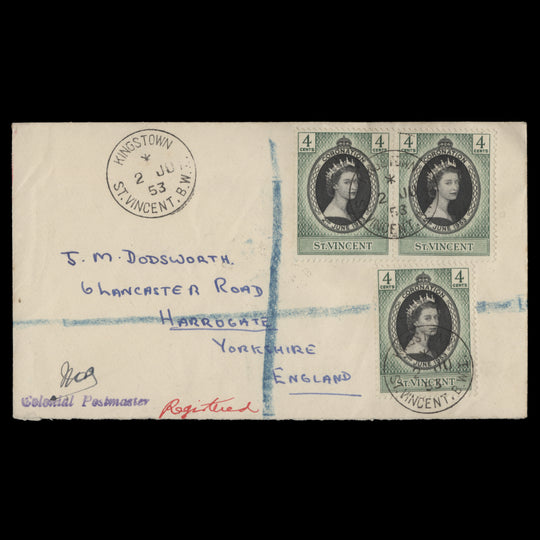 Saint Vincent 1953 Coronation first day cover, KINGSTOWN
