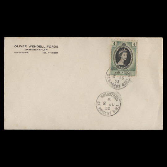 Saint Vincent 1953 Coronation first day cover, KINGSTOWN