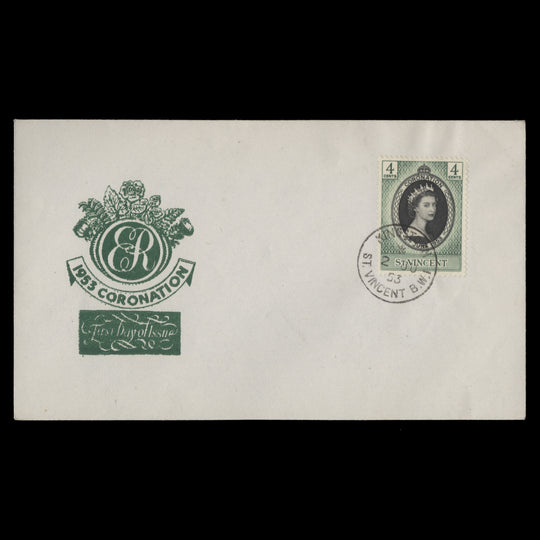 Saint Vincent 1953 (FDC) 4c Coronation, KINGSTOWN