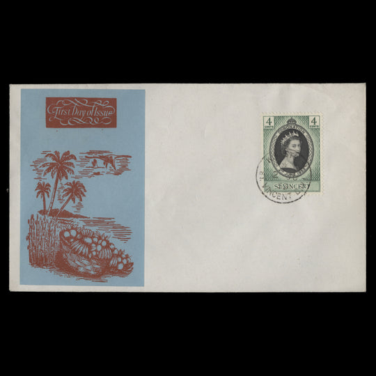 Saint Vincent 1953 (FDC) 4c Coronation, KINGSTOWN