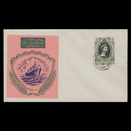 Saint Vincent 1953 (FDC) 4c Coronation, KINGSTOWN